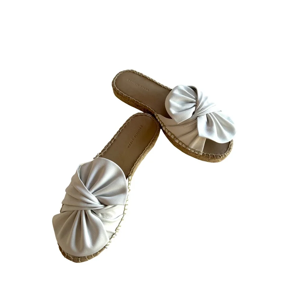 Patricia Green Belinda Leather Bow Espadrille Slides White Coastal Resort NEW 7